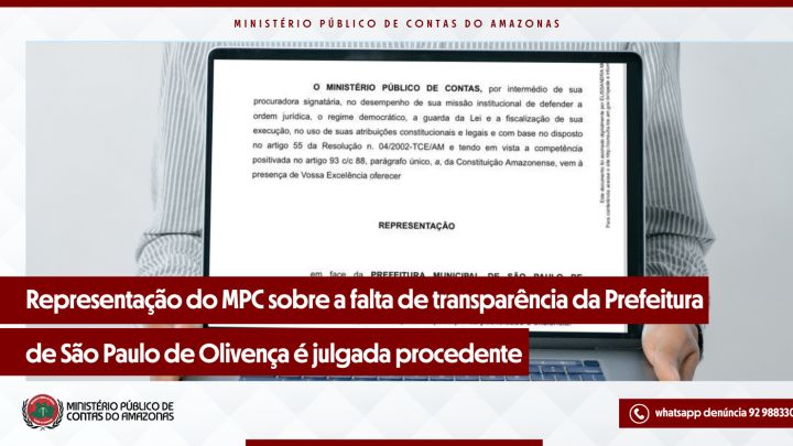 Representação do MPC-AM sobre falta de transparência da Prefeitura de São Paulo de Olivença é julgada procedente